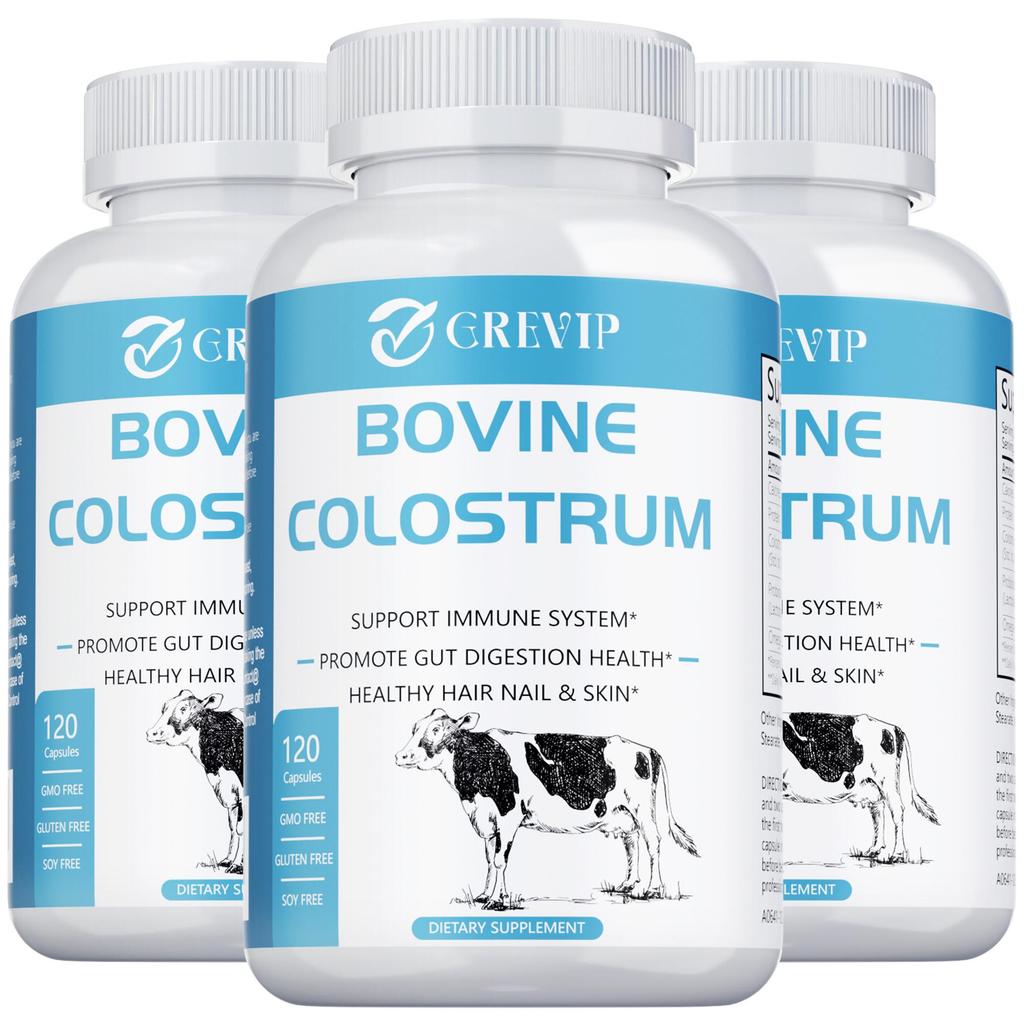 Bovine colostrum dietary capsules, high purity, immunoglobulins, boosts immunity, suitable for adults.