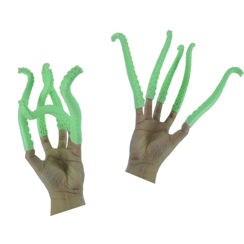 10pcs Green Glow Octopus Tentacle Finger Puppets Tentacle for Party Favors