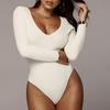 Sexy Charming Black Deep V-Neck Off Shoulder Bodysuit Elastic Long Sleeve Bodysuit Women's Shirt Bodysuit Autumn and Winter Clothes