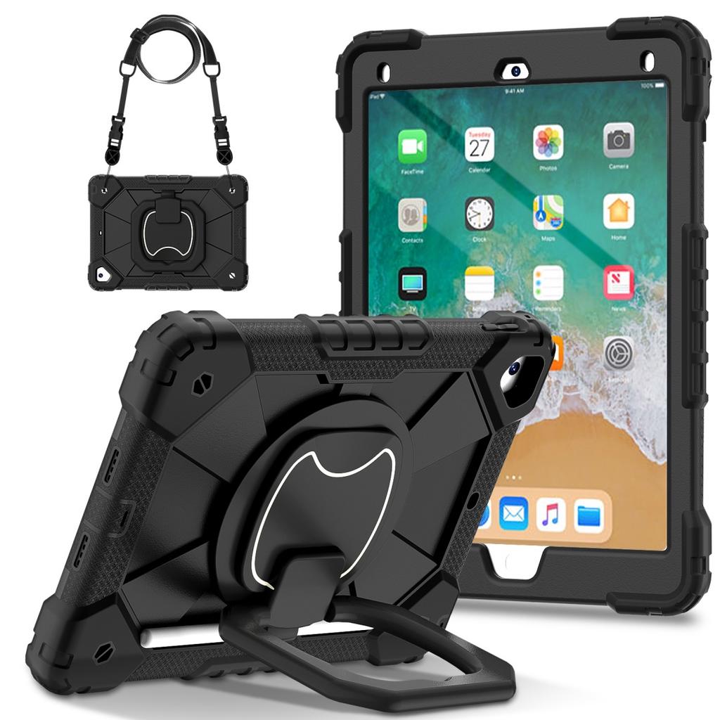 For Apple iPad 9.7 (2017) 360° Rotating Grip Heavy Duty Protection Stand TPU+PC 3in1 Anti-knock Shockproof Tablets PC Case