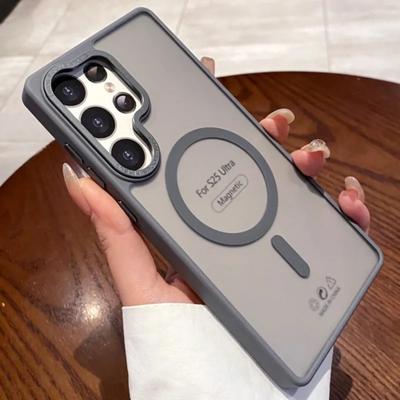 Роскошный матовый прозрачный чехол Magsafe для Samsung Galaxy S25 S24 S23 Ultra Plus S24FE Магнитная беспроводная зарядка Ударопрочная бамперная накладка