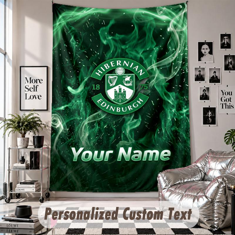 Custom Tapestry Wall Hanging, Hibernian FC Personalized Name Text Home Wall Decor