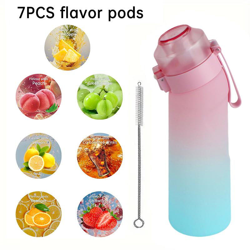 LUSQI 650ml Water Bottle Frosted Gradient High Appearance General Anti-fallv With 7 Flavor Rings And 1 Straw-Brush For Outdoor