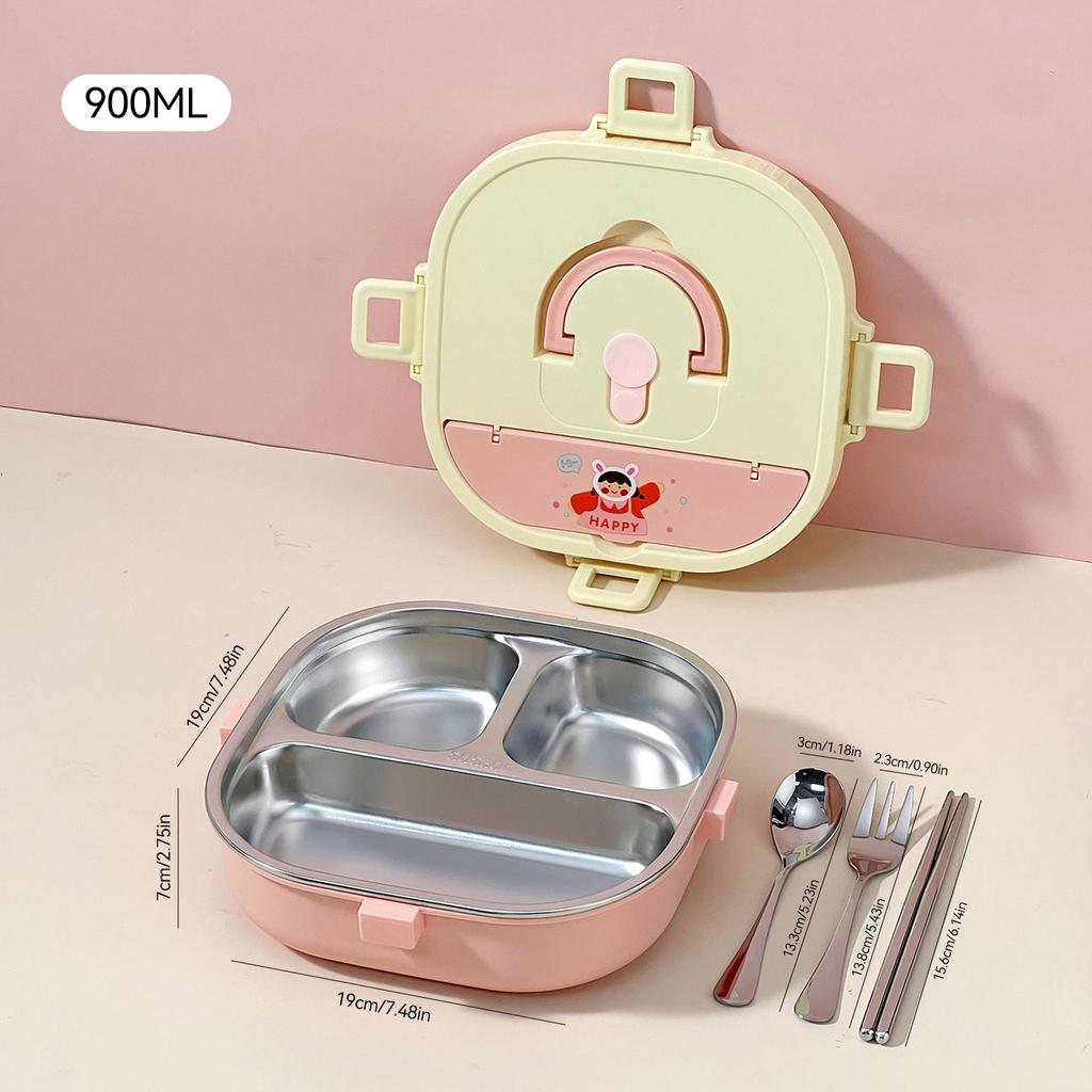 850/900Ml 304 Stainless Steel Divided Bento Box With Cutlery Large Capacity Leak Proof Lunch Box Student Kids Lunch Container