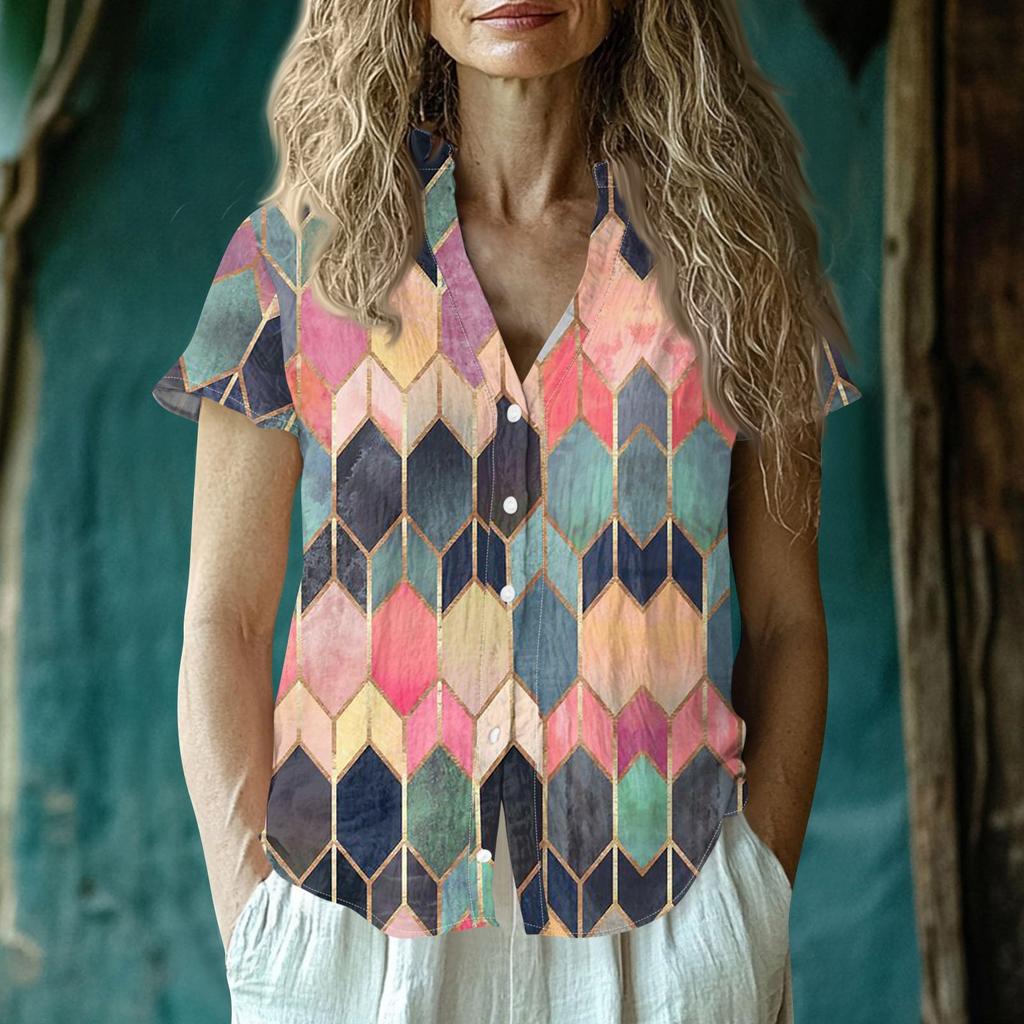 Женская повседневная футболка с коротким рукавом и V-образным вырезом, футболка с принтом