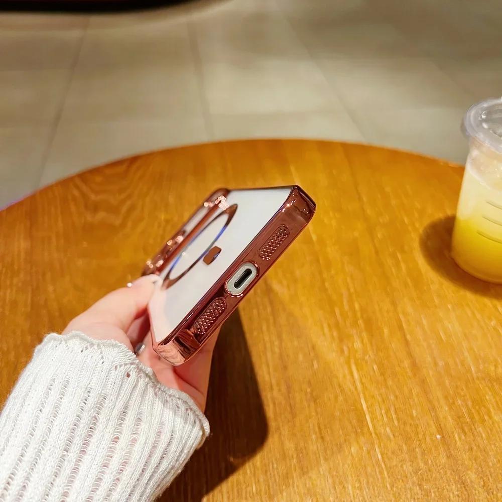 Роскошный силиконовый чехол с гальваническим покрытием для IPhone 17 16 15 14 Plus 13 12 11 ProMax, магнитная беспроводная зарядка, защитная крышка для камеры