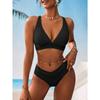 Сексуальный купальник-бикини с высокой талией 2025, женский купальник из двух частей с V-образным вырезом, рубчатый, пуш-ап, летний купальный костюм, праздничный купальник, бикини