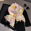 Colorful Floral Scarf for Women In Spring and Summer Versatile Tulle Scarf Sunshade Cotton Linen Scarf Seaside Desert Sun Protection Shawl