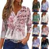 3/4 Length Sleeve Womens Tops Floral Print Vintage Fashion Casual Loose With V Neck Plus Size Shirts