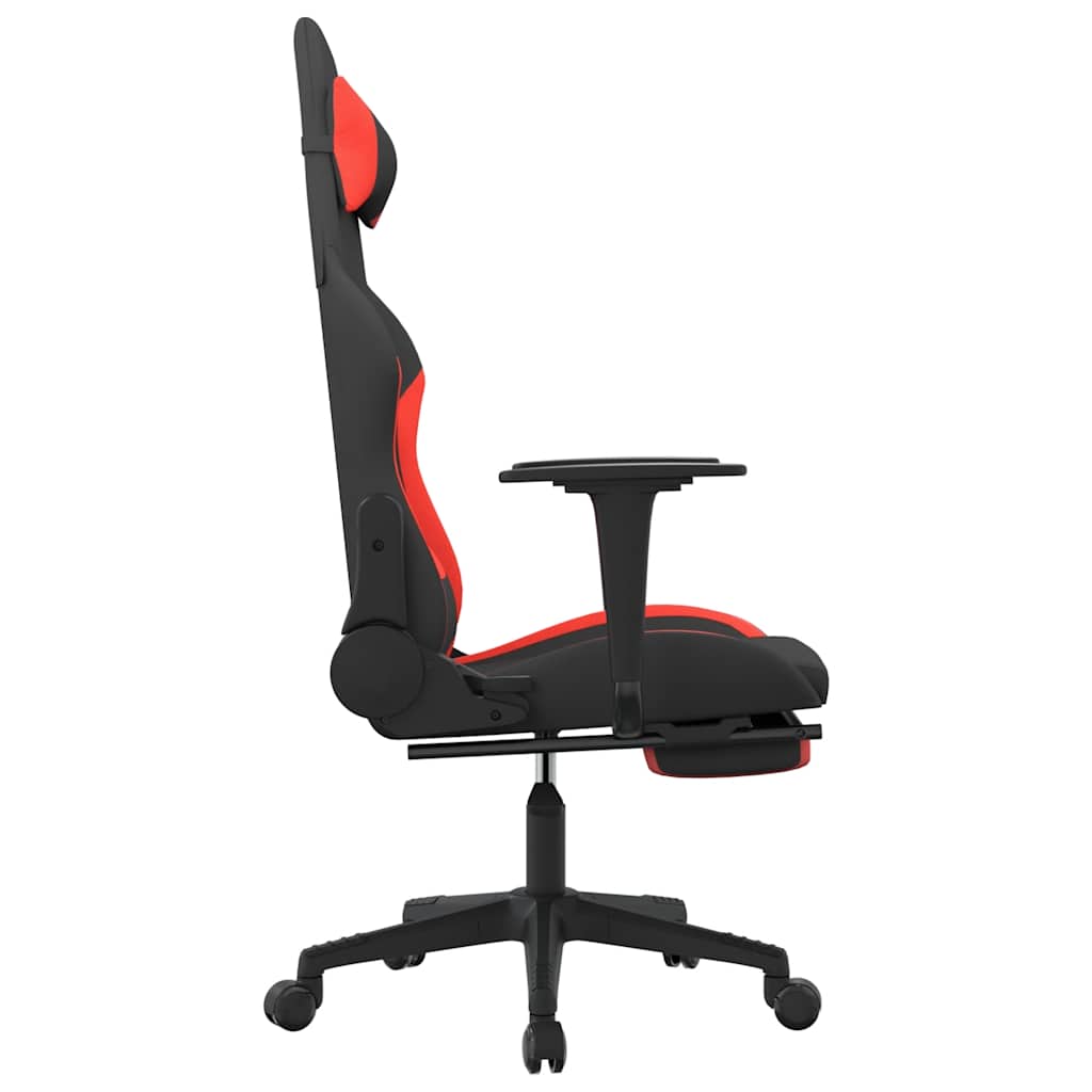 Gaming Chair with Massage & Footrest Black and Red Fabric
