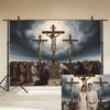 2D Flat Party Backdrop Banner - Christ Crucifixion with Two Thieves, Polyester Religious Photo Background for Church