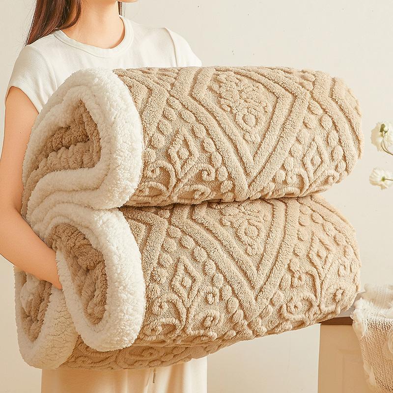 Thick Warm 3D Embossed Velvet Blanket Double Layer Fleece Warmth Autumn Winter Blankets for Bed Fluffy Plush Sofa Throw Blanket