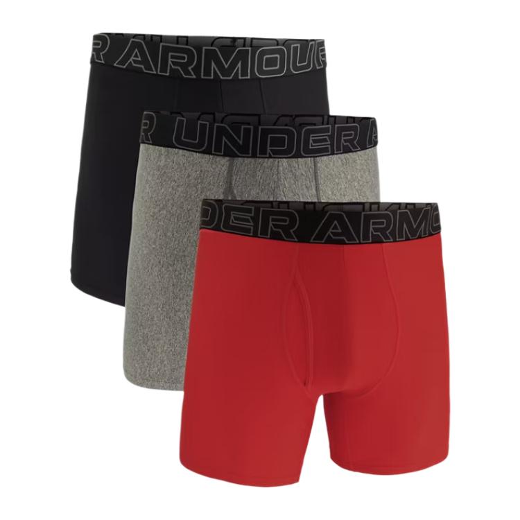 Under Armour Performance Tech Comfortable Stylish Versatile Boxer Briefs 3-Pack Men underwear Red Black Gray 1383878-600