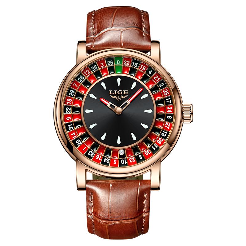 LIGE Creative Luxury Watches Men Roulette Game Dial Fashion Mens Watch Waterproof Luminous Steel Quartz Wristwatches Relojs