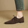 Fashion 2025 New Hot Sale Low Heel Lace Up Genuine Leather Sheep Suede Pumps Women Daily Walk Flats Young Girls Casual Autumn Shoes