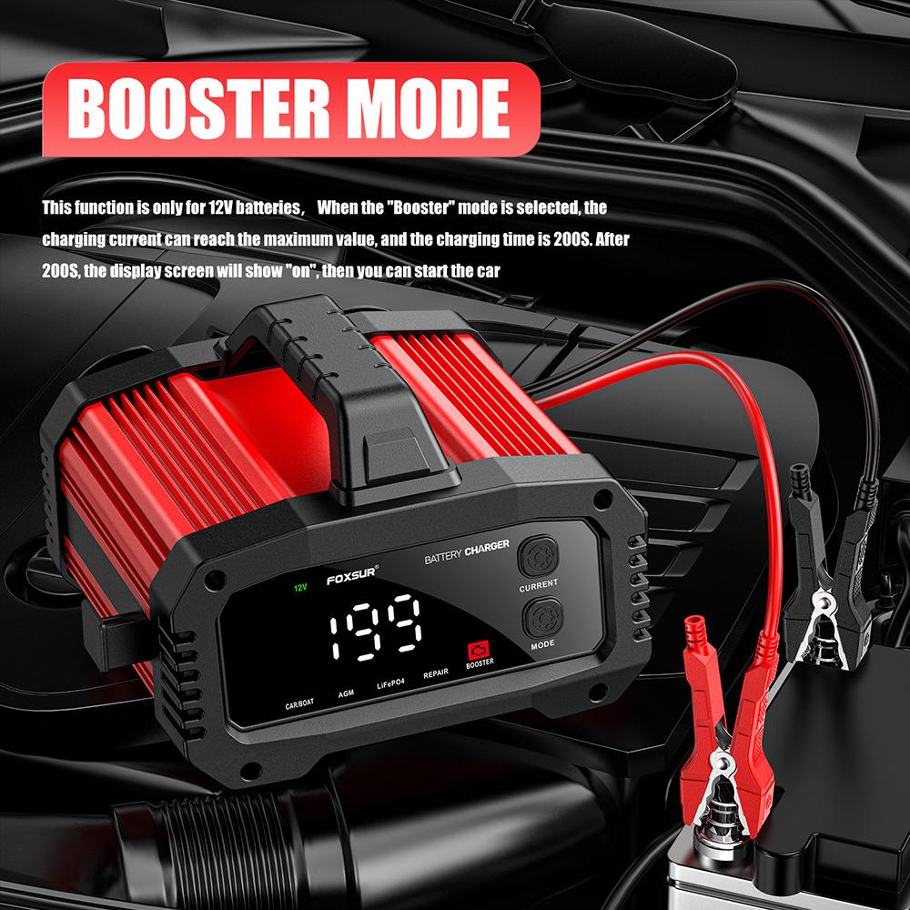 Car Battery Charger 25A/15A Intelligent Pulse Repair for 12V/24V Motor Lead Acid LiFePo4 Batteries Booster Mode Auto Supplies