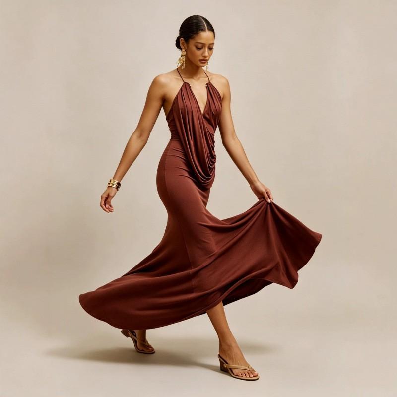 Womens Sleeveless Halter Maxi Dress Sexy Backless Bodycon Party