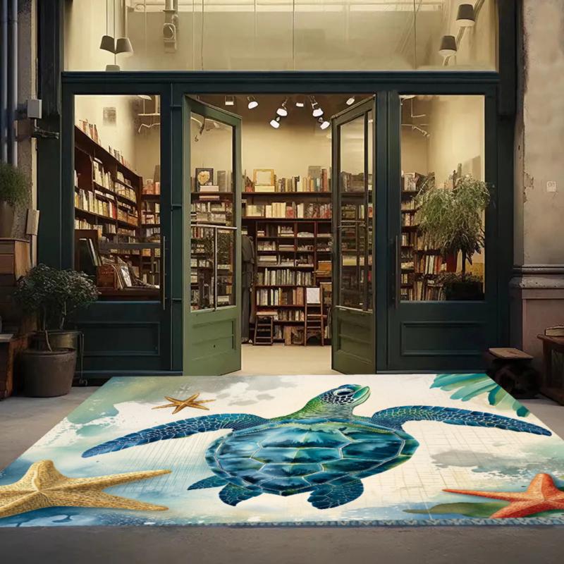 2D Sea Turtle Carpet Kitchen Bathroom Entrance Door Mat Ocean Animal Pattern Girls Kids Bedroom Anti-Slip Flannel Rug Minimalist