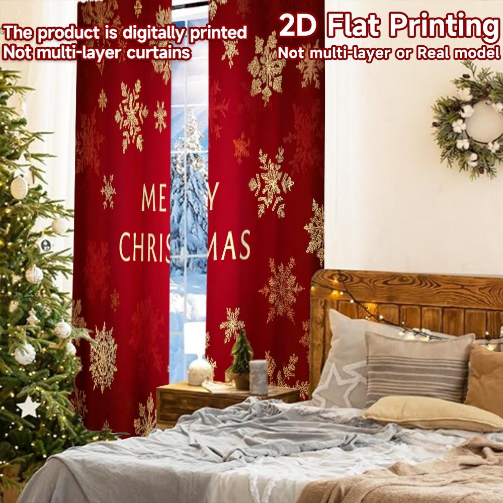 2pcs, 2D FLAT PRINTING Curtains (Without Rod) Festive Snowflakes Halloween Festival Popular Curtains&Drapes Prints Light