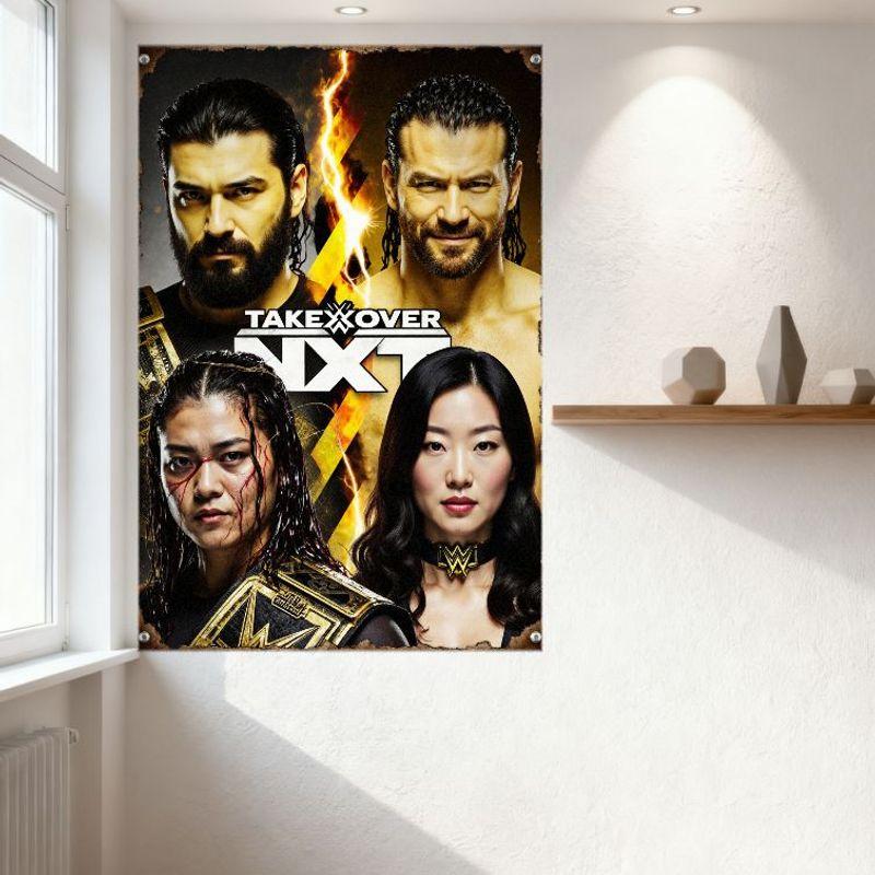 Металлическая табличка WWE NXT TakeOver, Винтажный промо-постер со звездами рестлинга для мужской комнаты, бара, домашнего декора, Динамичный эффект молнии