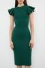 Women's Style Dress Green Ribbed Sleeves Flounce Midi Knitted Dress