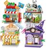 NEW Halloween Grocery Store Buns Spellbook Mah-Jong Club Restaurant Street View Building Blocks Kit Girl Bricks Model Kids Toy