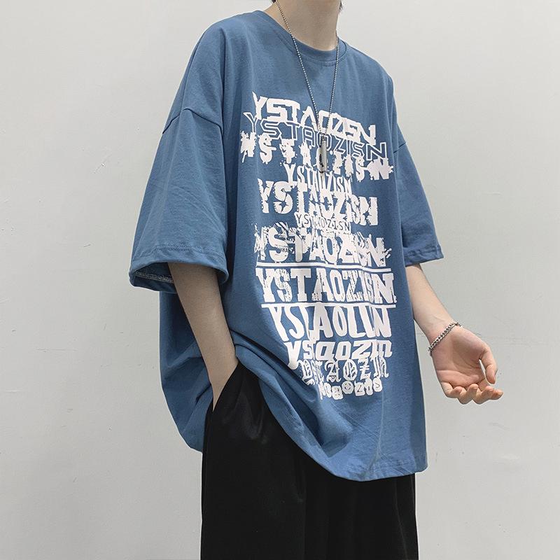 Мужская модная футболка с коротким рукавом в темном стиле с хип-хоп принтом - Свободный крой, Круглый вырез, Летний стиль Гонконг BF