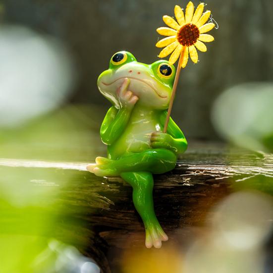Садовый орнамент, думающая лягушка, держащая цветок, статуэтка из смолы, реалистичный дизайн, садовый пруд, фонтан, аквариум, фигурка