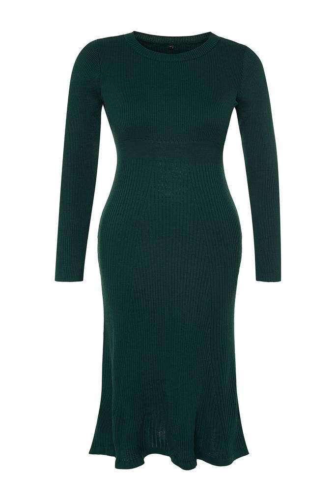 Women's Style Plus Size Brown Crew Neck Midi Knitwear Dress