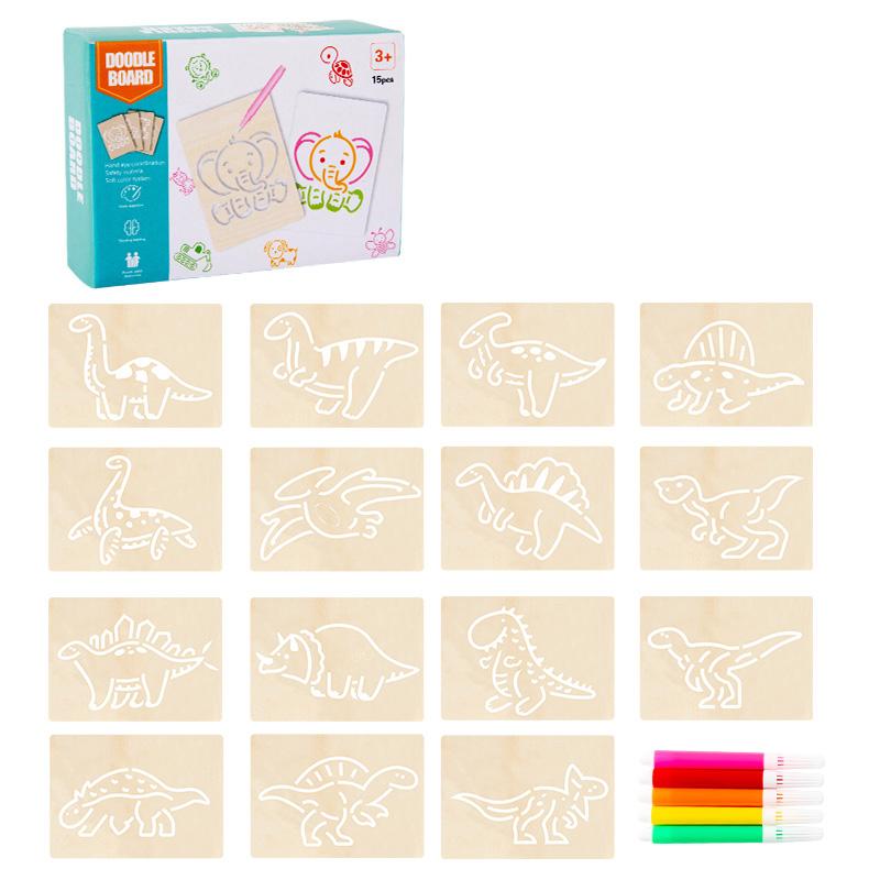 15 шт. Рисовальные игрушки Деревянный набор трафаретов для рисования своими руками Ручной набор для рисования и раскрашивания своими руками Вспомогательный инструмент Образовательные игрушки Для детей Подарки