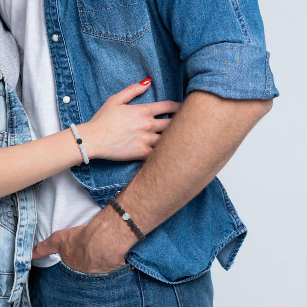 Аквамариновый камень лавы, очищение, защита, удача, сила камня, браслет, женский размер для пары, набор из 2 штук, регулируемая длина [Coai] (Камень марта)