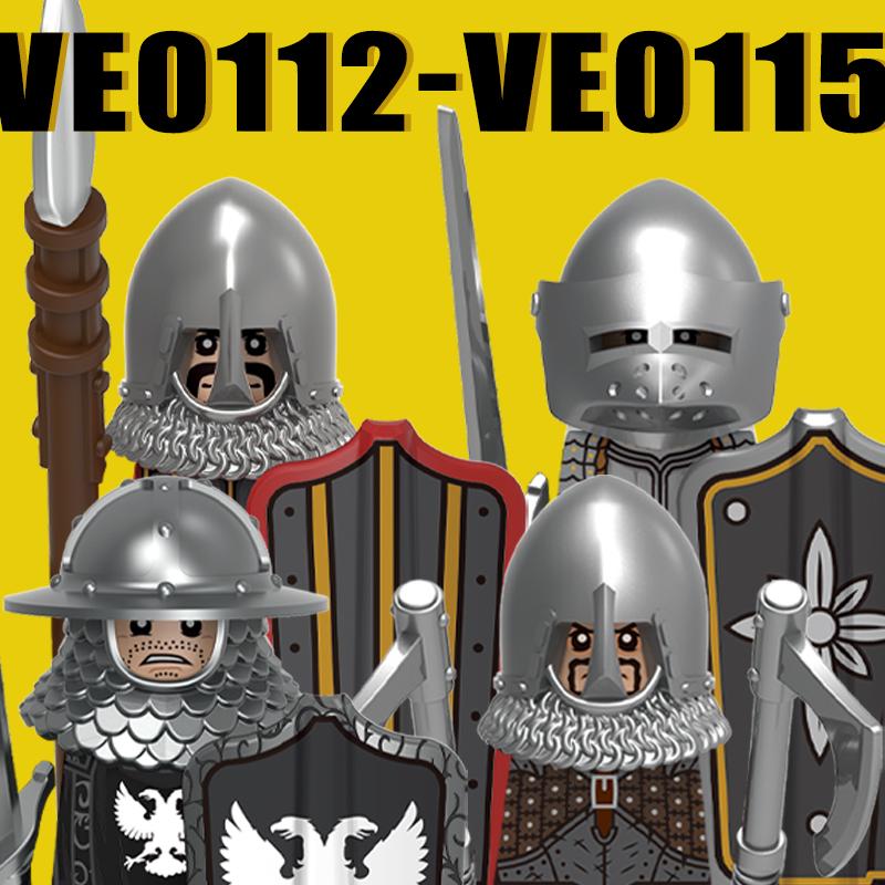 8PCS Medieval Military Gothic Knights Building Blocks Castle Army Guard Soldier Figures Sword Axe Hammer Accessories Bricks Toys Gift