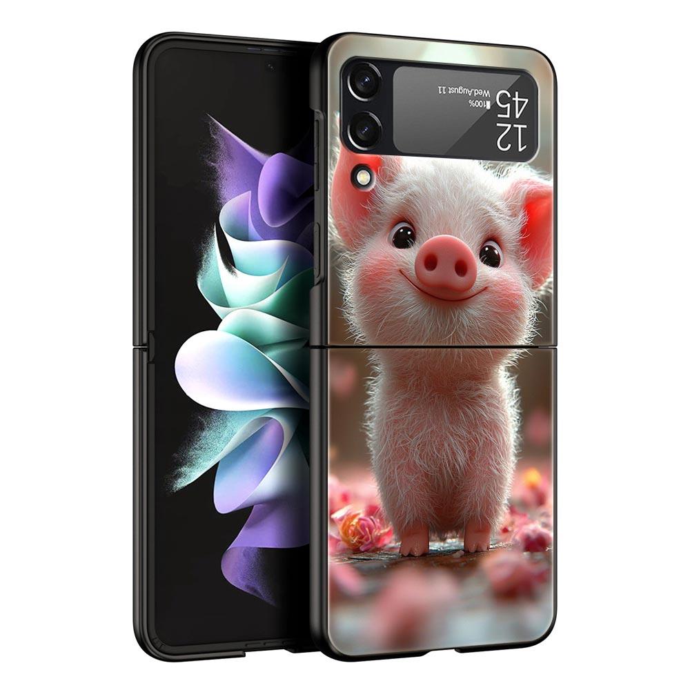 Милая свинка Жесткий ПК чехол для телефона для Samsung Galaxy Z Flip 7 6 5 4 Черная крышка для Galaxy Z Flip 3 Складной корпус Fundas Capas Coque