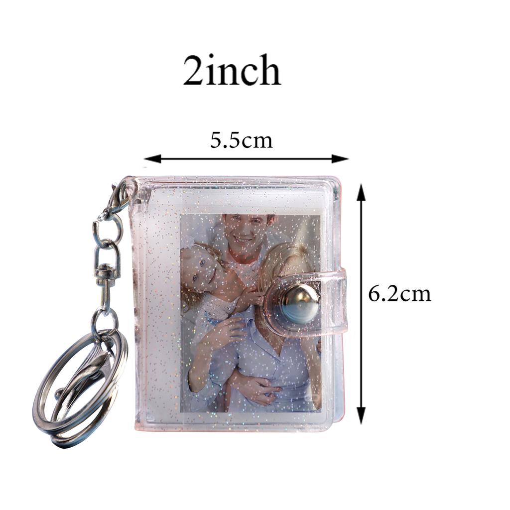 16 Pages Mini Photo Album Keychain Jewelry Crafts Album 1/2 Inch Transparent Glitter Card Holder DIY Gifts for Family Friends