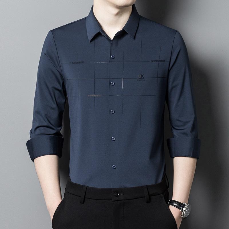 Осенняя новая бесшовная мужская рубашка с длинным рукавом, деловая мужская одежда, рубашка с принтом