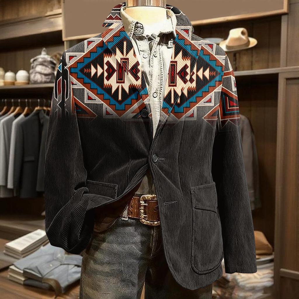 Мужской вельветовый теплый пиджак-кардиган с принтом и карманами, мужской повседневный костюм