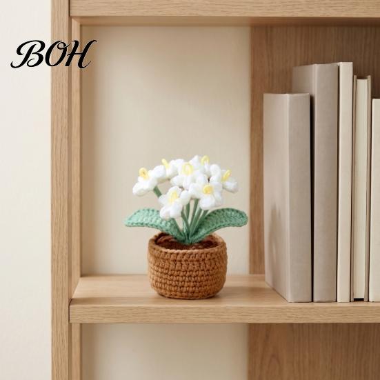 Small Space Decoration Accessories Crocheted Flower Potted Plant, Artificial Yarn Ornament, Vibrant Multi-color No Maintenance Fake Flowers
