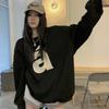 Американский уличный стиль пуловер с принтом букв с круглым вырезом женский ретро простой свободный бархатный