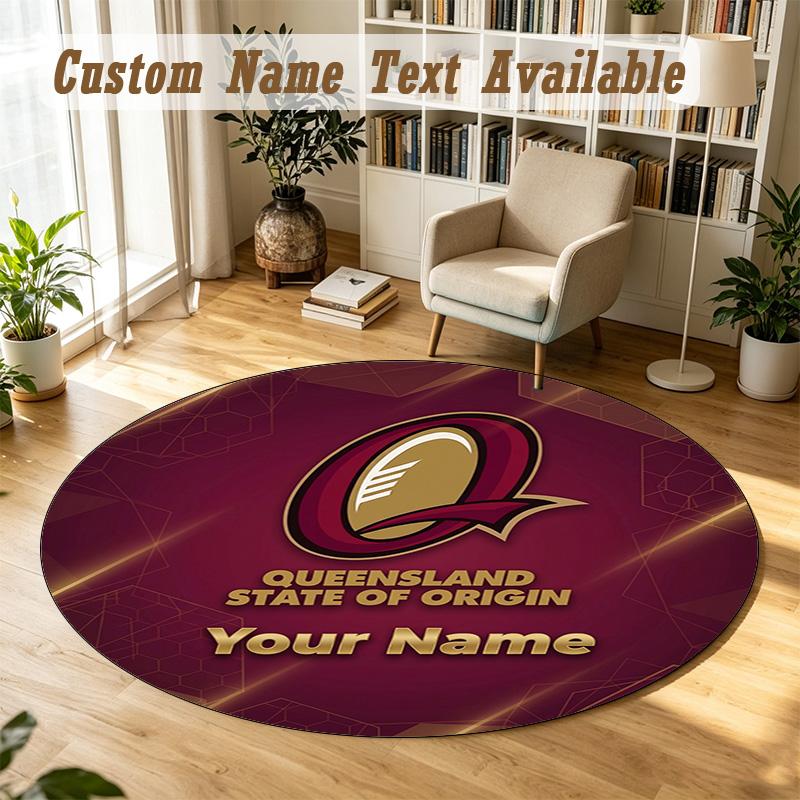 Round Rug Custom NameQueensland Maroons Pattern Non Slip Carpet Home Floor Decor