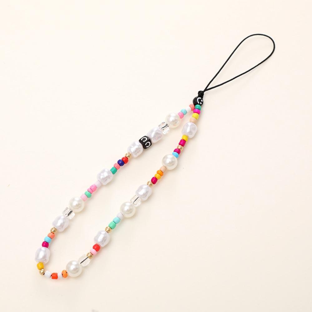 Wrist Strap Beaded Phone Lanyard Beaded Cellphone Charm Pearl Phone Chain Christmas Present