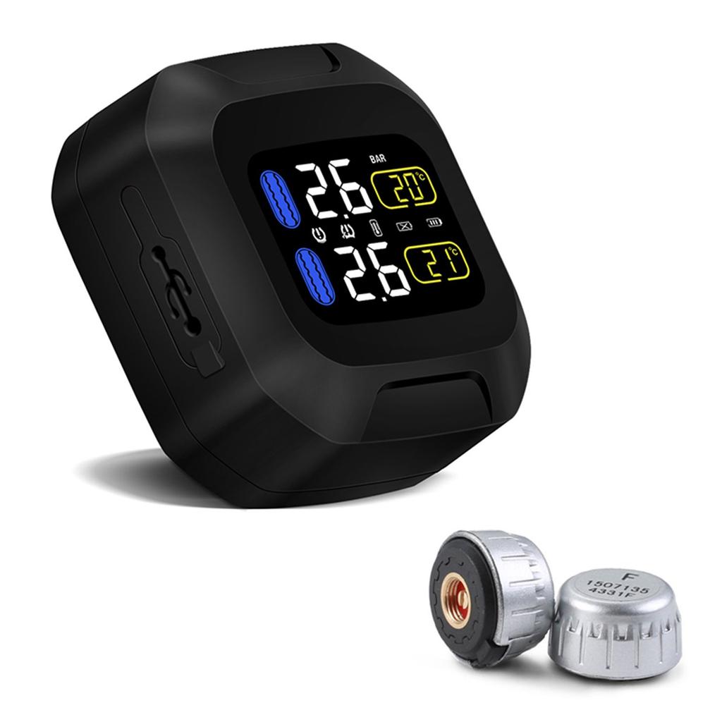 OBEST Tire Pressure Monitoring System 2 External Sensors 18x13mm Wireless TPMS Real Time Monitoring Waterproof for 2 Wheel Motorcycle