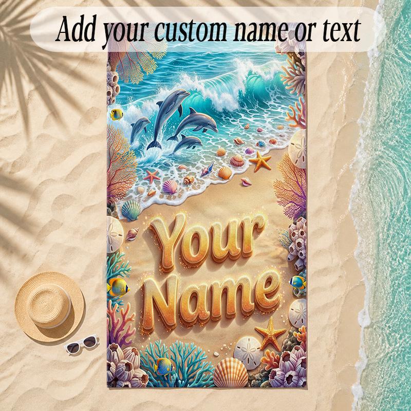 Mermaid Theme Soft Beach Towel Personalized Custom Name Text Towel Portable for Beach Pool Travel