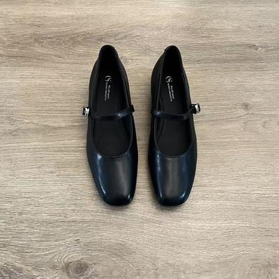 Версия из овчины туфель Мэри Джейн из натуральной кожи женские французские ретро туфли на плоской подошве с квадратным носком и неглубоким вырезом на одном ремешке