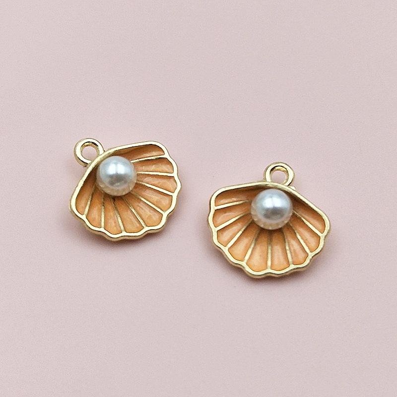 Alloy Color Oil Drop Scallop Pearl Pendant Charm for DIY Necklace and Bracelet Jewelry