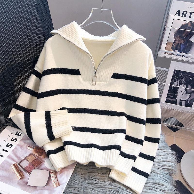 Свитер, пуловер, женское нижнее белье на весну и осень, новинка 2023 года, подкладка в полоску на молнии, короткий стиль, популярный женский свитер премиум-класса