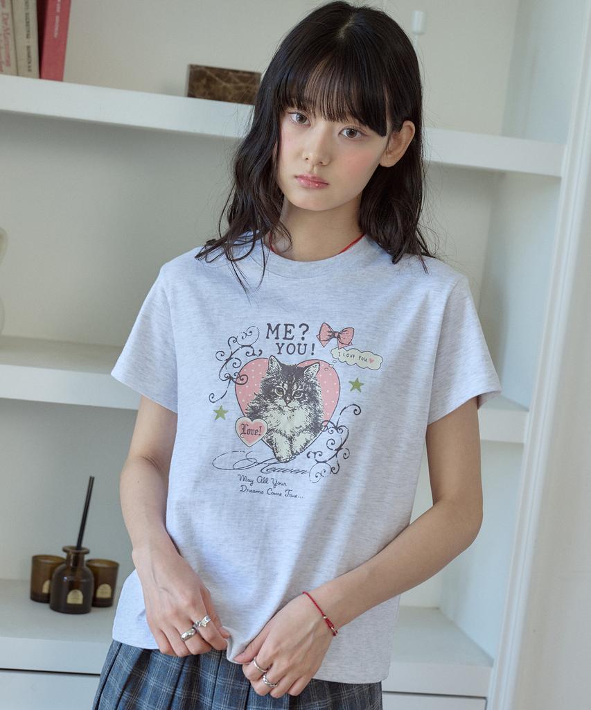 CPGN STUDIO Miyucat Crop Short Sleeve T-Shirt Melinge White