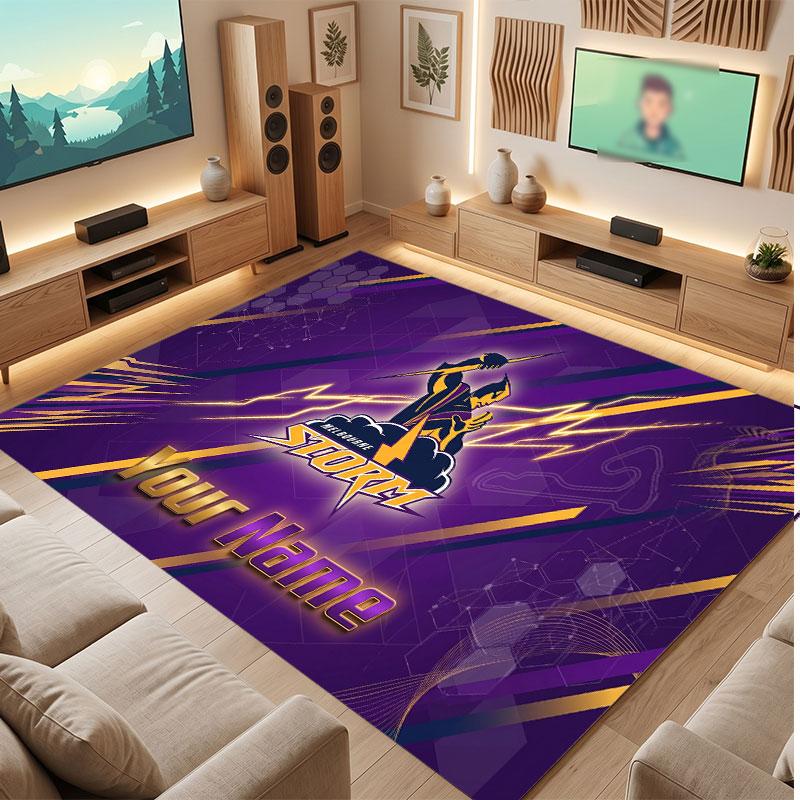 Melbourne Storm Personalized Crystal Velvet Carpet, Customized Name Text Soft Anti‑Slip Rug for Living Room Bedroom
