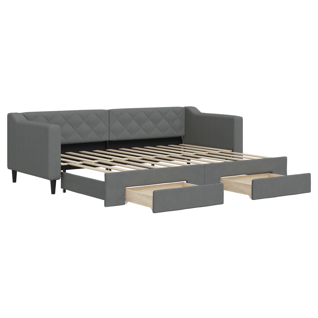 Pull Out Daybed with Drawers Dark Grey 80 x 200 cm Fabric