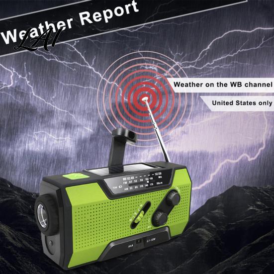 Hiking Survival Radio Multifunctional Emergency Radio Hand-Crank USB Solar Battery Powered 115dB SOS Alarm Zoom Torch Alarm Reading Lamp,