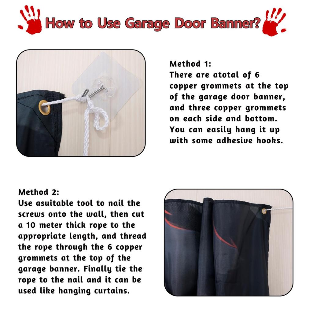7x8Ft Halloween Garage Door Cover Outdoor Scary Backdrop Decoration for Yard